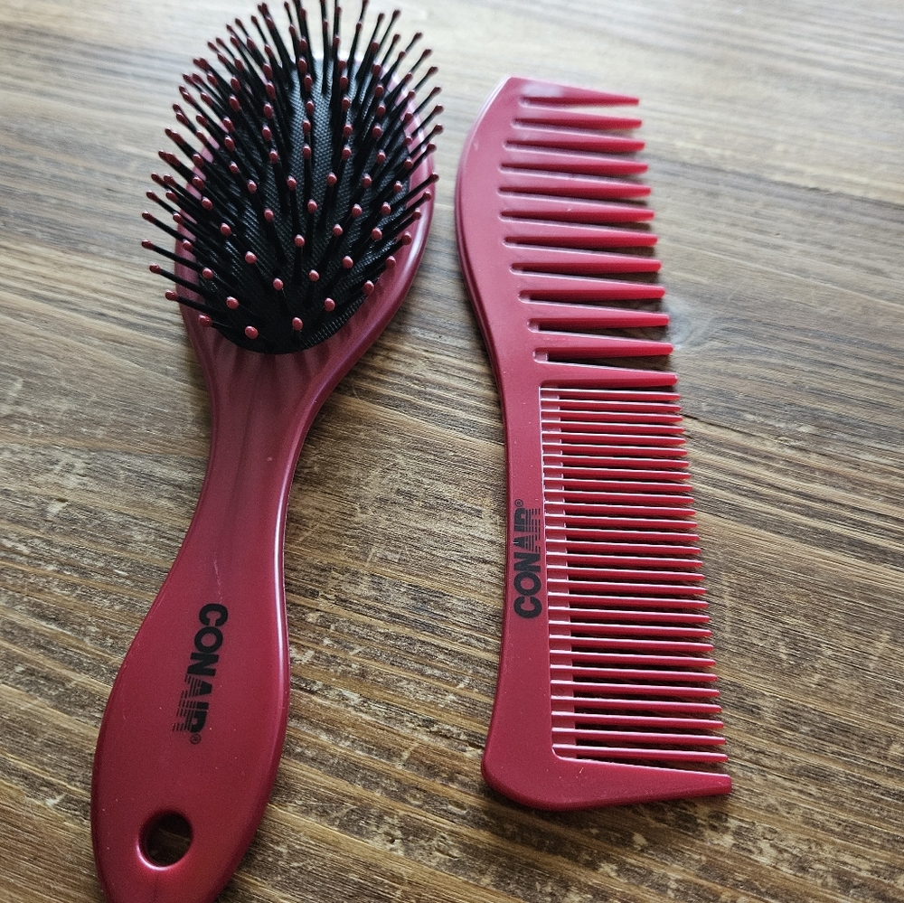 Red Hair Brush and Comb Set